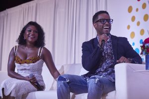 Naturi Naughton and Larenz Tate on the stage photo credit Joselyn scaled