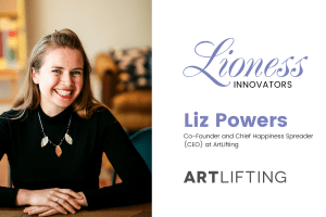 A titlecard featuring a photo of Liz Powers
