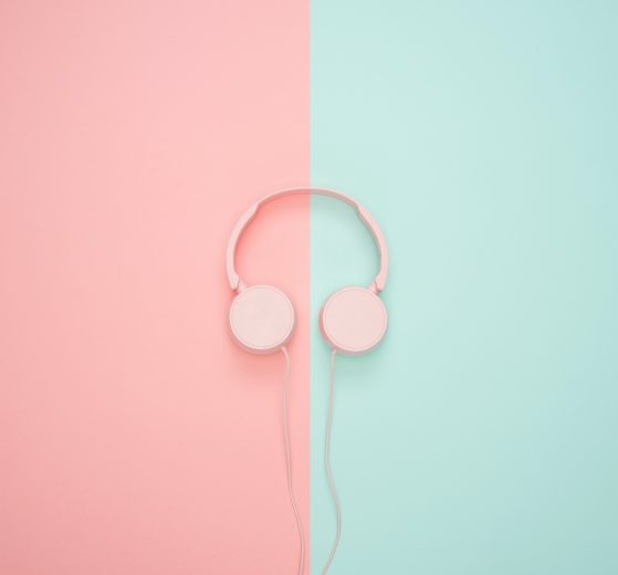 A photograph of a pair of headphones, representing the audio chat platform