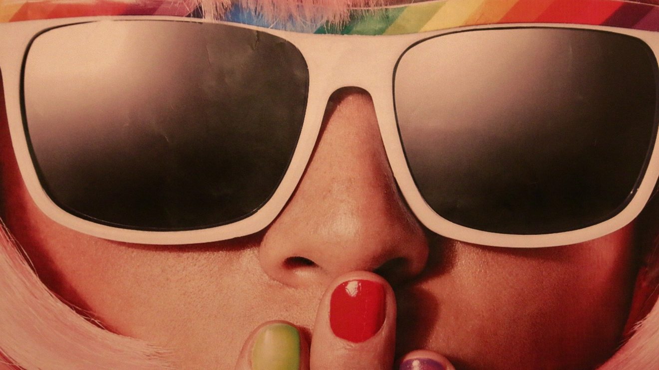 A closeup of a woman wearing colorful sunglasses showing sight and vision