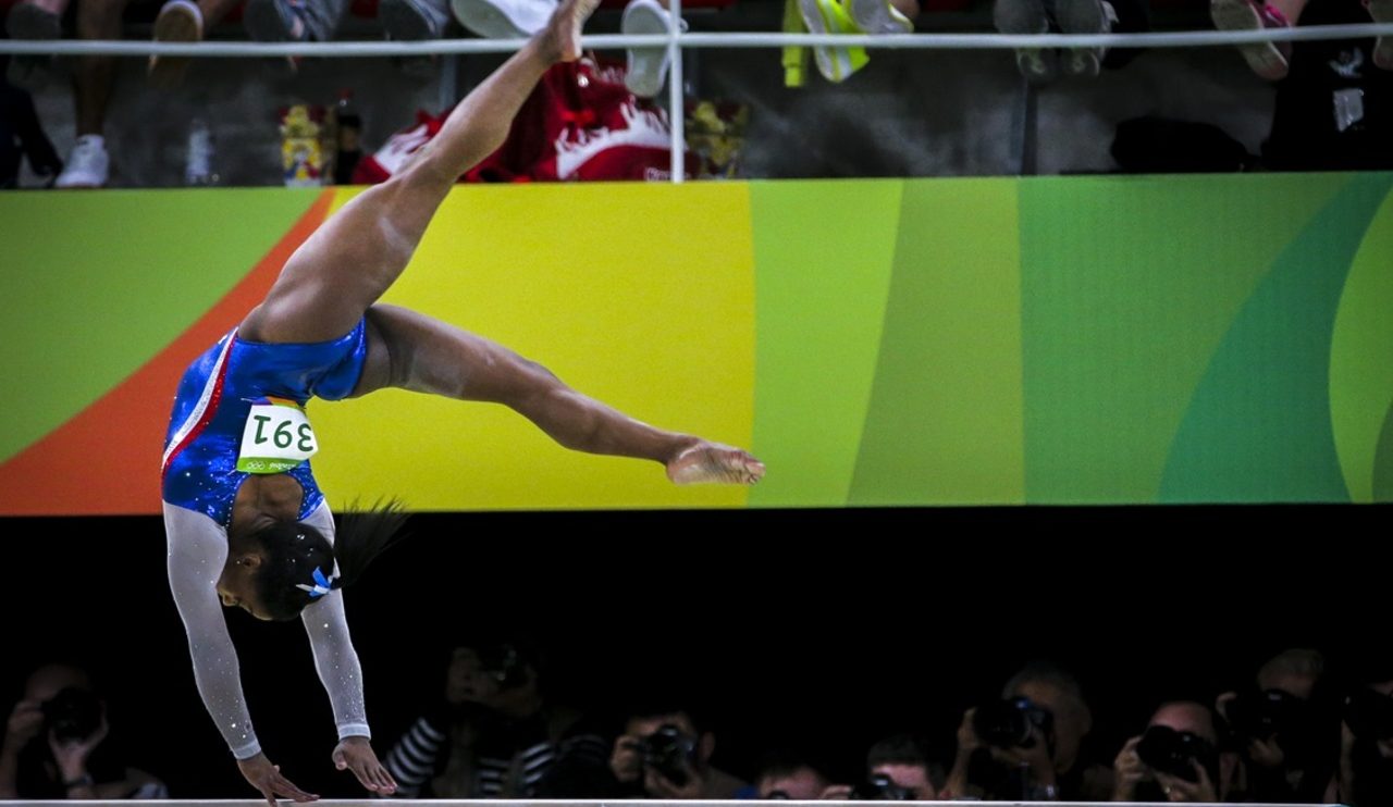 Simone Biles at the Rio Olympics. She is one of the highlighted women in the news