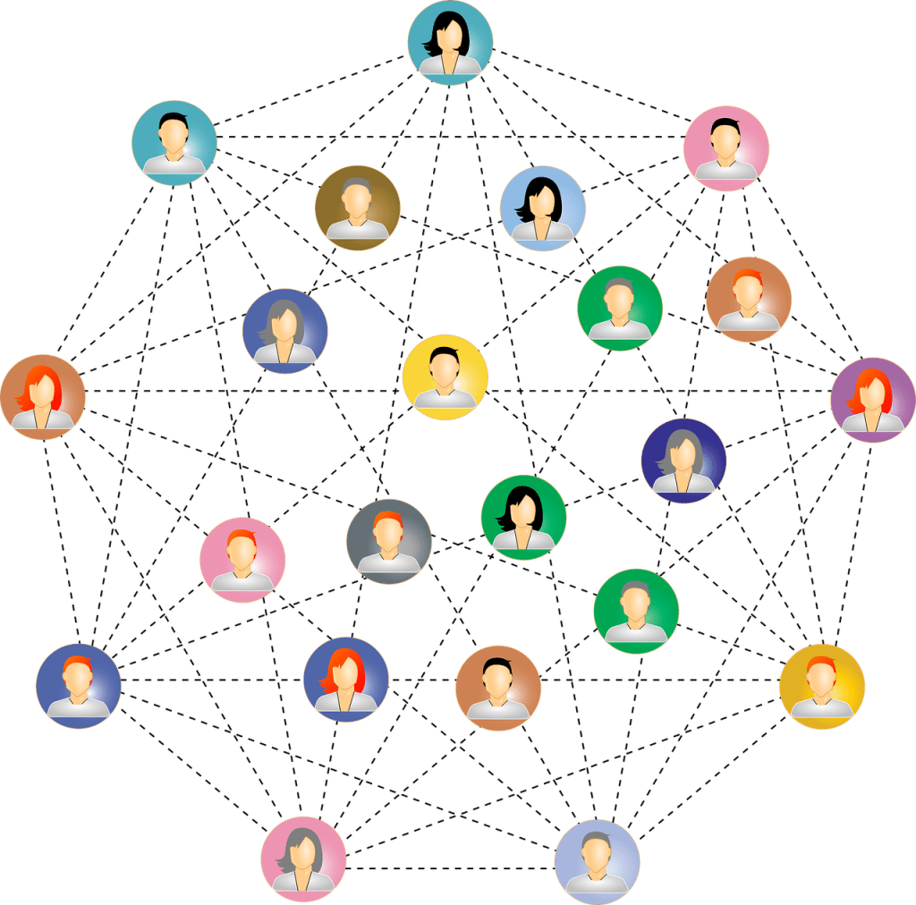 A graphic of connected profile photos, representing a network for starting a business