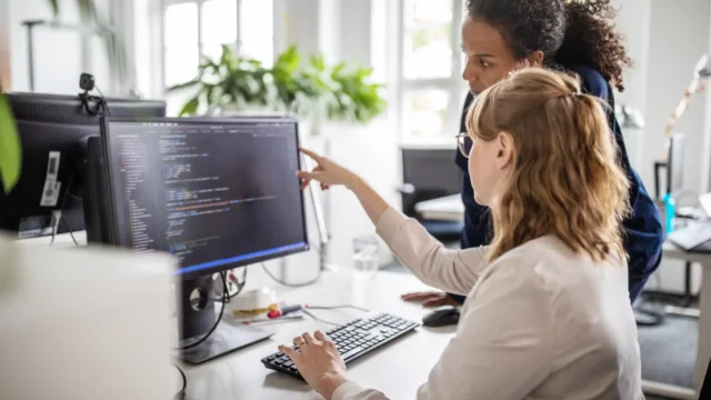 women working together on computer